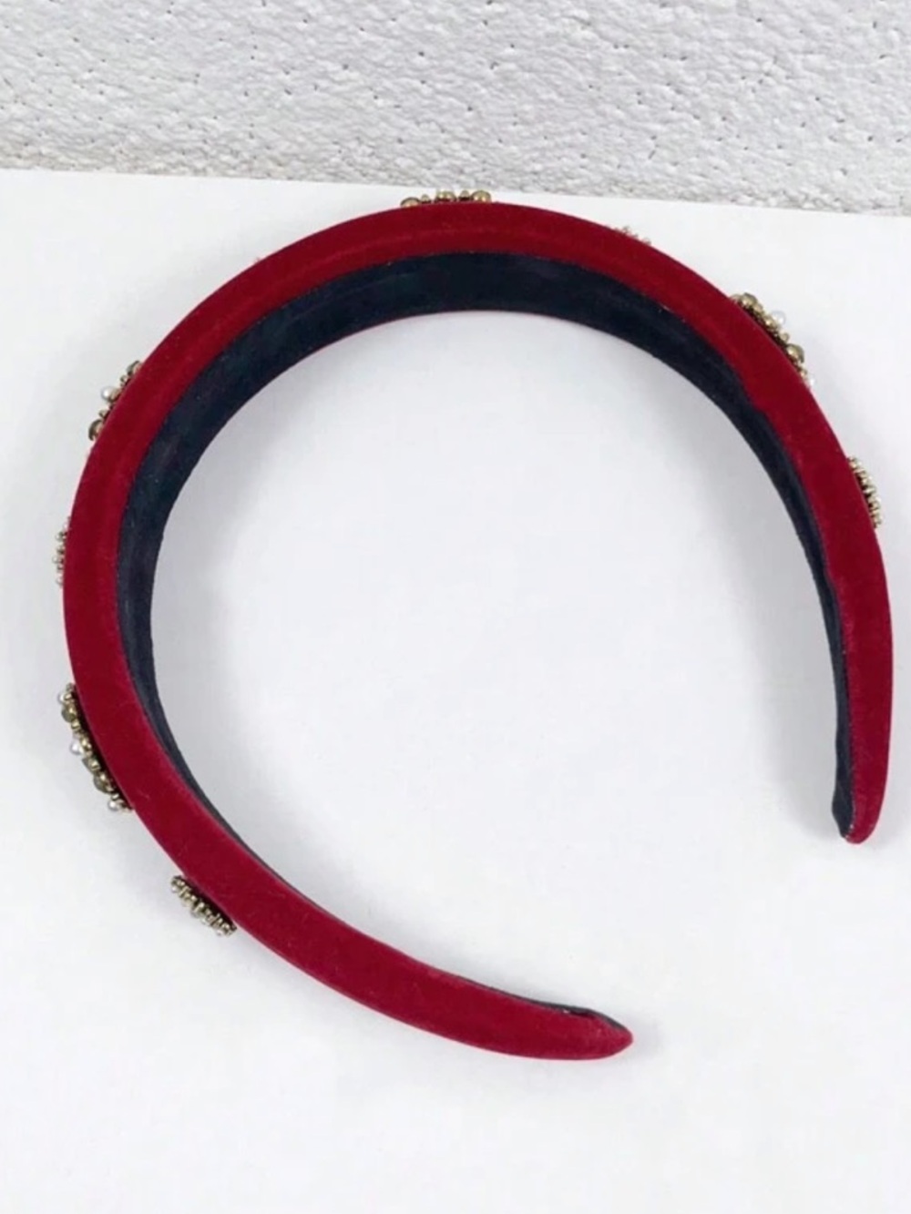 Jewel-Embellished Burgundy Velvet Headband - Picture 2 of 4